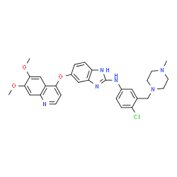 ChemSpider 2D Image | N-{4-Chloro-3-[(4-methyl-1-piperazinyl)methyl]phenyl}-5-[(6,7-dimethoxy-4-quinolinyl)oxy]-1H-benzimidazol-2-amine | C30H31ClN6O3