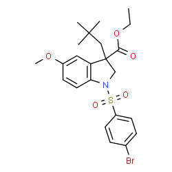 ChemSpider 2D Image | Ethyl 1-[(4-bromophenyl)sulfonyl]-3-(2,2-dimethylpropyl)-5-methoxy-3-indolinecarboxylate | C23H28BrNO5S