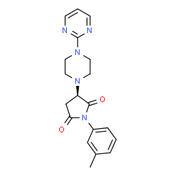 ChemSpider 2D Image | (3R)-1-(3-Methylphenyl)-3-[4-(2-pyrimidinyl)-1-piperazinyl]-2,5-pyrrolidinedione | C19H21N5O2