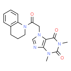 ChemSpider 2D Image | Purine-2,6-dione, 7-[2-(3,4-dihydro-2H-quinolin-1-yl)-2-oxoethyl]-1,3-dimethyl-3,7-dihydro- | C18H19N5O3