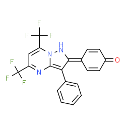 ChemSpider 2D Image | 4-[3-Phenyl-5,7-bis(trifluoromethyl)pyrazolo[1,5-a]pyrimidin-2(1H)-ylidene]-2,5-cyclohexadien-1-one | C20H11F6N3O