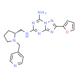 ChemSpider 2D Image | 2-(2-Furyl)-N~5~-{[(2R)-1-(4-pyridinylmethyl)-2-pyrrolidinyl]methyl}[1,2,4]triazolo[1,5-a][1,3,5]triazine-5,7-diamine | C19H21N9O