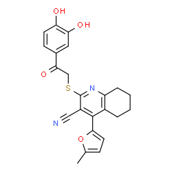 ChemSpider 2D Image | 2-{[2-(3,4-Dihydroxyphenyl)-2-oxoethyl]sulfanyl}-4-(5-methyl-2-furyl)-5,6,7,8-tetrahydro-3-quinolinecarbonitrile | C23H20N2O4S