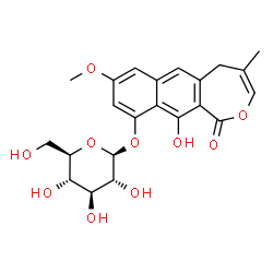 ChemSpider 2D Image | 11-Hydroxy-8-methoxy-4-methyl-1-oxo-1,5-dihydronaphtho[2,3-c]oxepin-10-yl beta-D-glucopyranoside | C22H24O10