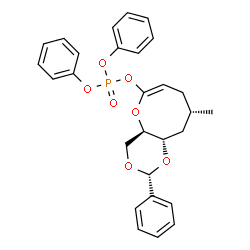ChemSpider 2D Image | (2R,4aR,6E,9S,10aS)-9-Methyl-2-phenyl-4,4a,8,9,10,10a-hexahydro[1,3]dioxino[5,4-b]oxocin-6-yl diphenyl phosphate | C28H29O7P