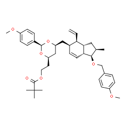 ChemSpider 2D Image | 2-[(2S,4R,6S)-6-({(1R,2R,3aS,4R,5R,7aR)-1-[(4-Methoxybenzyl)oxy]-2-methyl-4-vinyl-2,3,3a,4,5,7a-hexahydro-1H-inden-5-yl}methyl)-2-(4-methoxyphenyl)-1,3-dioxan-4-yl]ethyl pivalate | C39H52O7
