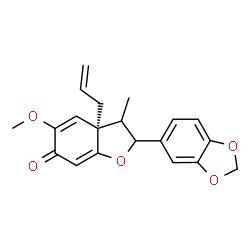 ChemSpider 2D Image | (3aR)-3a-Allyl-2-(1,3-benzodioxol-5-yl)-5-methoxy-3-methyl-3,3a-dihydro-1-benzofuran-6(2H)-one | C20H20O5