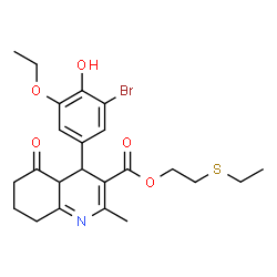 ChemSpider 2D Image | 2-(Ethylsulfanyl)ethyl 4-(3-bromo-5-ethoxy-4-hydroxyphenyl)-2-methyl-5-oxo-4,4a,5,6,7,8-hexahydro-3-quinolinecarboxylate | C23H28BrNO5S