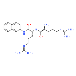 ChemSpider 2D Image | 2-{(4E)-4-Amino-5-[(E)-{5-[(diaminomethylene)amino]-1-hydroxy-1-(2-naphthylamino)-2-pentanylidene}amino]-5-hydroxy-4-penten-1-yl}guanidine | C22H33N9O2