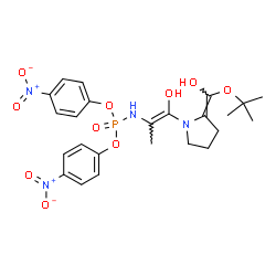 ChemSpider 2D Image | Bis(4-nitrophenyl) {(1Z)-1-hydroxy-1-[(2E)-2-{hydroxy[(2-methyl-2-propanyl)oxy]methylene}-1-pyrrolidinyl]-1-propen-2-yl}phosphoramidate | C24H29N4O10P