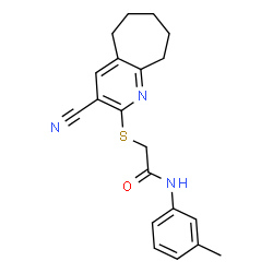 ChemSpider 2D Image | 2-[(3-Cyano-6,7,8,9-tetrahydro-5H-cyclohepta[b]pyridin-2-yl)sulfanyl]-N-(3-methylphenyl)acetamide | C20H21N3OS