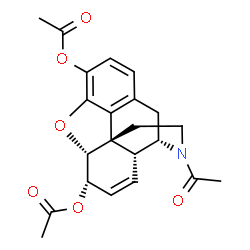 ChemSpider 2D Image | (5alpha,6alpha,9alpha)-17-Acetyl-7,8-didehydro-4,5-epoxymorphinan-3,6-diyl diacetate | C22H23NO6