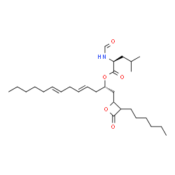 ChemSpider 2D Image | (2S,4E,7E)-1-(3-Hexyl-4-oxo-2-oxetanyl)-4,7-tridecadien-2-yl N-formyl-L-leucinate | C29H49NO5