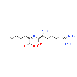 ChemSpider 2D Image | 2-{(4E)-4-Amino-5-[(Z)-(6-amino-1,1-dihydroxy-2-hexanylidene)amino]-5-hydroxy-4-penten-1-yl}guanidine | C12H26N6O3