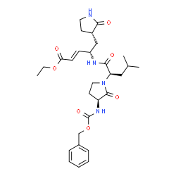 ChemSpider 2D Image | Ethyl (2E,4S)-4-({(2S)-2-[(3S)-3-{[(benzyloxy)carbonyl]amino}-2-oxo-1-pyrrolidinyl]-4-methylpentanoyl}amino)-5-[(3S)-2-oxo-3-pyrrolidinyl]-2-pentenoate | C29H40N4O7