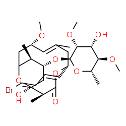 ChemSpider 2D Image | (1S,2S,5R,9S,12S,13R)-5-[(1E,3E)-4-Bromo-1,3-butadien-1-yl]-1-hydroxy-9-methoxy-2,7,12-trimethyl-3-oxo-4,15-dioxabicyclo[9.3.1]pentadec-7-en-13-yl 6-deoxy-2,4-di-O-methyl-alpha-L-mannopyranoside | C29H45BrO10