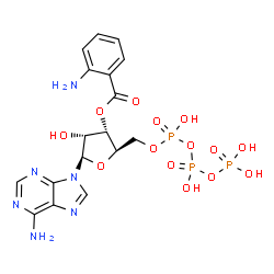 ChemSpider 2D Image | 3'-O-(2-Aminobenzoyl)adenosine 5'-(tetrahydrogen triphosphate) | C17H21N6O14P3