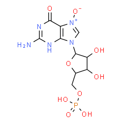 ChemSpider 2D Image | 2-Amino-9-(5-O-phosphonopentofuranosyl)-3,9-dihydro-6H-purin-6-one 7-oxide | C10H14N5O9P