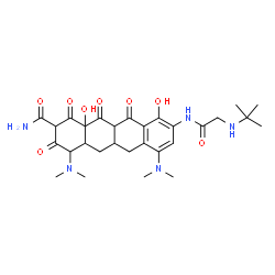 ChemSpider 2D Image | 4,7-Bis(dimethylamino)-10,12a-dihydroxy-9-{[N-(2-methyl-2-propanyl)glycyl]amino}-1,3,11,12-tetraoxo-1,2,3,4,4a,5,5a,6,11,11a,12,12a-dodecahydro-2-tetracenecarboxamide | C29H39N5O8