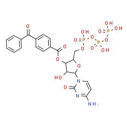 ChemSpider 2D Image | 4-Amino-1-[3-O-(4-benzoylbenzoyl)-5-O-(hydroxy{[hydroxy(phosphonooxy)phosphoryl]oxy}phosphoryl)pentofuranosyl]-2(1H)-pyrimidinone | C23H24N3O16P3