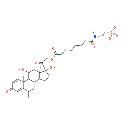 ChemSpider 2D Image | 2-[{8-[(11,17-Dihydroxy-6-methyl-3,20-dioxopregna-1,4-dien-21-yl)oxy]-8-oxooctanoyl}(methyl)amino]ethanesulfonate | C33H48NO10S