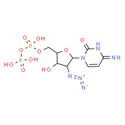 ChemSpider 2D Image | 1-{2-Azido-2-deoxy-5-O-[hydroxy(phosphonooxy)phosphoryl]pentofuranosyl}-4-imino-3,4-dihydro-2(1H)-pyrimidinone | C9H14N6O10P2