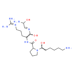 ChemSpider 2D Image | N-{(1Z)-1-[(E)-(2-Amino-2-hydroxyethylidene)amino]-5-[(diaminomethylene)amino]-1-hydroxy-1-penten-2-yl}-1-[(1Z)-6-amino-1-hydroxy-1-hexen-1-yl]prolinamide | C19H36N8O4