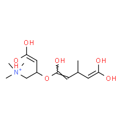ChemSpider 2D Image | 4,4-Dihydroxy-N,N,N-trimethyl-2-{[(1E)-1,5,5-trihydroxy-3-methyl-1,4-pentadien-1-yl]oxy}-3-buten-1-aminium | C13H24NO6