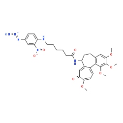 ChemSpider 2D Image | 1-[3-Nitro-4-({6-oxo-6-[(1,2,3,10-tetramethoxy-9-oxo-5,6,7,9-tetrahydrobenzo[a]heptalen-7-yl)amino]hexyl}amino)phenyl]-1,2-triazadien-2-ium | C32H37N6O8