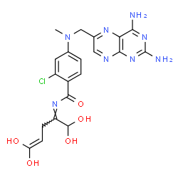 ChemSpider 2D Image | 2-Chloro-4-{[(2,4-diamino-6-pteridinyl)methyl](methyl)amino}-N-[(2Z)-1,1,5,5-tetrahydroxy-4-penten-2-ylidene]benzamide | C20H21ClN8O5
