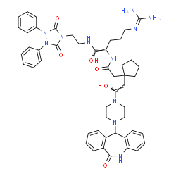 ChemSpider 2D Image | N-[(1Z)-5-[(Diaminomethylene)amino]-1-{[2-(3,5-dioxo-1,2-diphenyl-1,2,4-triazolidin-4-yl)ethyl]amino}-1-hydroxy-1-penten-2-yl]-2-(1-{(Z)-2-hydroxy-2-[4-(6-oxo-6,11-dihydro-5H-dibenzo[b,e]azepin-11-yl)
-1-piperazinyl]vinyl}cyclopentyl)acetamide | C49H57N11O6