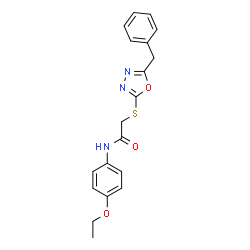 ChemSpider 2D Image | 2-[(5-Benzyl-1,3,4-oxadiazol-2-yl)sulfanyl]-N-(4-ethoxyphenyl)acetamide | C19H19N3O3S