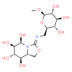 ChemSpider 2D Image | Methyl 6-deoxy-6-{(Z)-[(5R,6R,7S,8R,8aR)-5,6,7,8-tetrahydroxyhexahydro[1,3]oxazolo[3,4-a]pyridin-3-ylidene]amino}-beta-D-glucopyranoside | C14H24N2O10