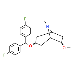 ChemSpider 2D Image | (3S,6R)-3-[Bis(4-fluorophenyl)methoxy]-6-methoxy-8-methyl-8-azabicyclo[3.2.1]octane | C22H25F2NO2
