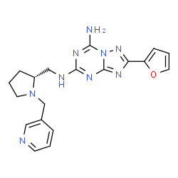ChemSpider 2D Image | 2-(2-Furyl)-N~5~-{[(2R)-1-(3-pyridinylmethyl)-2-pyrrolidinyl]methyl}[1,2,4]triazolo[1,5-a][1,3,5]triazine-5,7-diamine | C19H21N9O