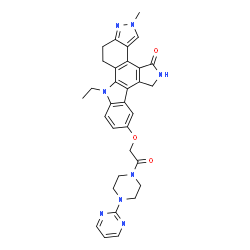 ChemSpider 2D Image | 11-Ethyl-2-methyl-8-{2-oxo-2-[4-(2-pyrimidinyl)-1-piperazinyl]ethoxy}-2,5,6,11,12,13-hexahydro-4H-indazolo[5,4-a]pyrrolo[3,4-c]carbazol-4-one | C32H32N8O3