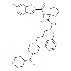 ChemSpider 2D Image | 6-Methyl-N-[1-({(2S)-1-phenyl-5-[4-(tetrahydro-2H-pyran-4-ylcarbonyl)-1-piperazinyl]-2-pentanyl}carbamoyl)cyclopentyl]-1-benzothiophene-2-carboxamide | C37H48N4O4S