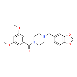 ChemSpider 2D Image | 1-(2H-1,3-benzodioxol-5-ylmethyl)-4-(3,5-dimethoxybenzoyl)piperazine | C21H24N2O5