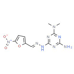 ChemSpider 2D Image | N,N-Dimethyl-6-{(2E)-2-[(5-nitro-2-furyl)methylene]hydrazino}-1,3,5-triazine-2,4-diamine | C10H12N8O3