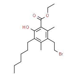 ChemSpider 2D Image | Ethyl 3-(2-bromoethyl)-5-hexyl-6-hydroxy-2,4-dimethylbenzoate | C19H29BrO3