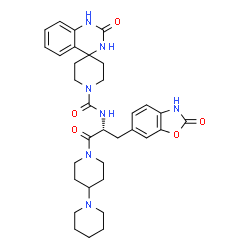 ChemSpider 2D Image | N-[(2R)-1-(1,4'-Bipiperidin-1'-yl)-1-oxo-3-(2-oxo-2,3-dihydro-1,3-benzoxazol-6-yl)-2-propanyl]-2'-oxo-2',3'-dihydro-1H,1'H-spiro[piperidine-4,4'-quinazoline]-1-carboxamide | C33H41N7O5