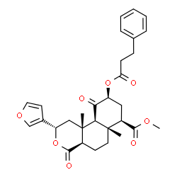ChemSpider 2D Image | Methyl (2S,4aR,6aR,7R,9S,10aS,10bR)-2-(3-furyl)-6a,10b-dimethyl-4,10-dioxo-9-[(3-phenylpropanoyl)oxy]dodecahydro-2H-benzo[f]isochromene-7-carboxylate | C30H34O8