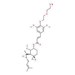 ChemSpider 2D Image | (3R,4S,5S,6R)-5-Methoxy-4-[(2S,3S)-2-methyl-3-(3-methyl-2-buten-1-yl)-2-oxiranyl]-1-oxaspiro[2.5]oct-6-yl (2E)-3-{4-[2-(2-hydroxyethoxy)ethoxy]-3,5-dimethoxyphenyl}acrylate | C31H44O10