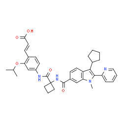 ChemSpider 2D Image | (2E)-3-[4-({[1-({[3-Cyclopentyl-1-methyl-2-(2-pyridinyl)-1H-indol-6-yl]carbonyl}amino)cyclobutyl]carbonyl}amino)-2-isopropoxyphenyl]acrylic acid | C37H40N4O5