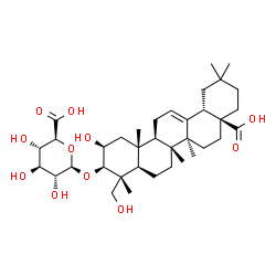 ChemSpider 2D Image | (2beta,3beta)-2,23,28-Trihydroxy-28-oxoolean-12-en-3-yl beta-D-glucopyranosiduronic acid | C36H56O11