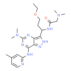 ChemSpider 2D Image | N-(1-{5-(Dimethylamino)-7-[(4-methyl-2-pyridinyl)amino]-2H-pyrazolo[4,3-d]pyrimidin-3-yl}-3-ethoxypropyl)-N~2~,N~2~-dimethylglycinamide | C22H33N9O2