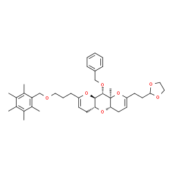 ChemSpider 2D Image | (4aR,5aS,9aS,10S,10aR)-10-(Benzyloxy)-8-[2-(1,3-dioxolan-2-yl)ethyl]-9a-methyl-2-{3-[(pentamethylbenzyl)oxy]propyl}-4a,5a,6,9a,10,10a-hexahydro-4H-dipyrano[3,2-b:2',3'-e]pyran | C39H52O7