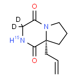 ChemSpider 2D Image | (8aR)-8a-Allyl(3,3-~2~H_2_,2-~15~N)hexahydropyrrolo[1,2-a]pyrazine-1,4-dione | C10H12D2N15NO2