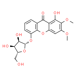 ChemSpider 2D Image | 8-Hydroxy-6,7-dimethoxy-9-oxo-9H-xanthen-4-yl beta-D-ribofuranoside | C20H20O10