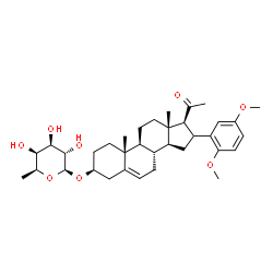 ChemSpider 2D Image | (3beta)-16-(2,5-Dimethoxyphenyl)-20-oxopregn-5-en-3-yl 6-deoxy-beta-L-galactopyranoside | C35H50O8